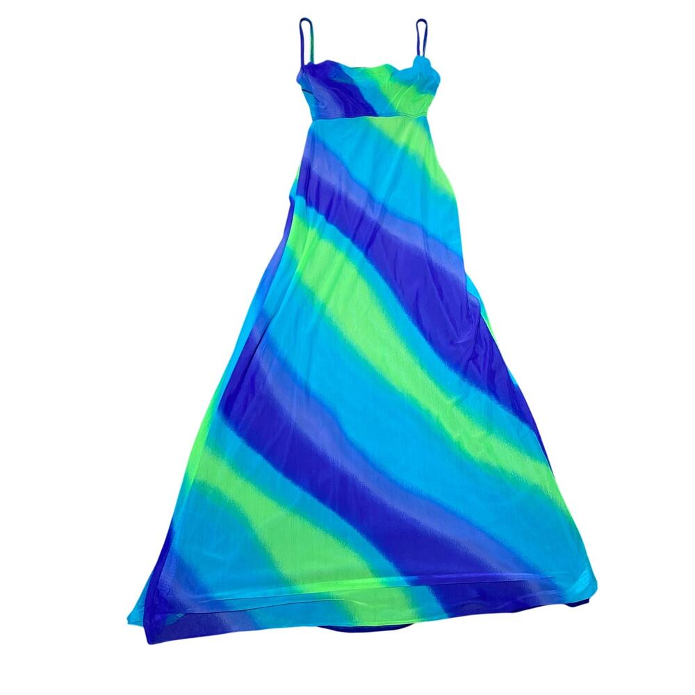 Vintage Tadashi Blue Green Tie Dye Print Dress - M